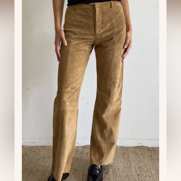 Vintage Tattersale Tan Suede High Waisted Straight Leg Pants Women’s Size 12 - Picture 1 of 11